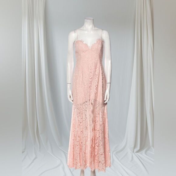 Fame & Partners Pink Lace Spaghetti Strap Midi Dress